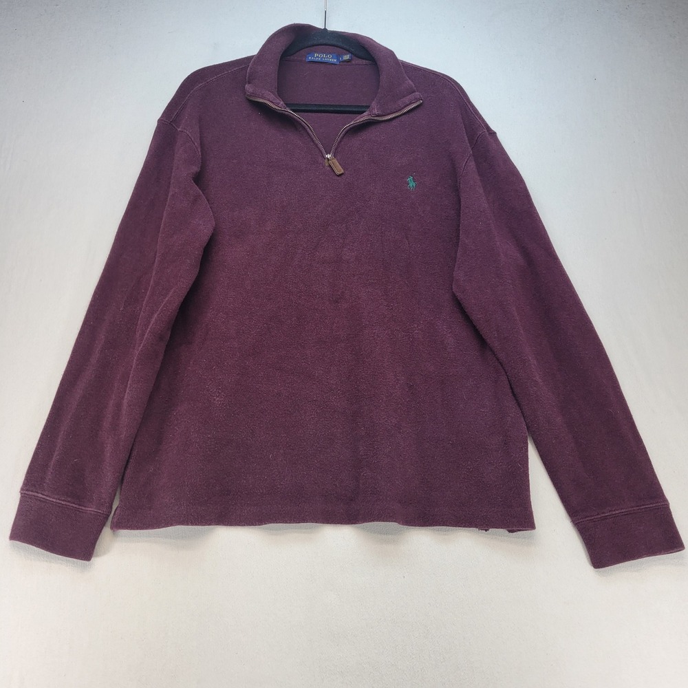 Polo Ralph Lauren Quarter Zip Pullover Mens Large Burgundy Cotton Knit